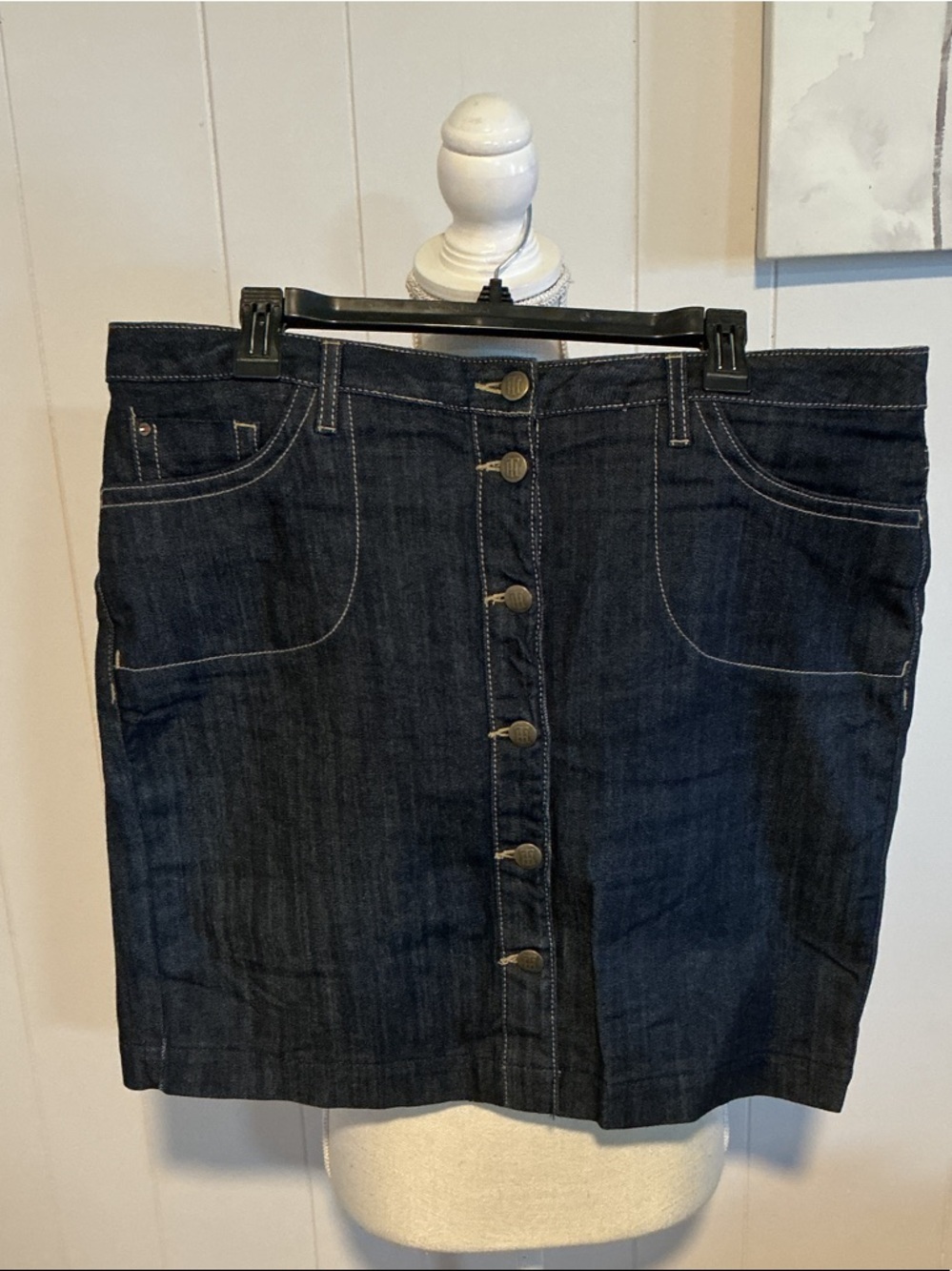 Tommy Hilfiger Dark Blue Denim Button-Front Midi Skirt